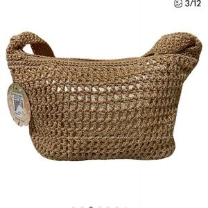 The Sak Crocheted Tan & Metallic Gold Shoulder Bag